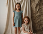 Vestido  Infantil de Algodón Orgánico Blanco Roto de Flores - Manga Corta