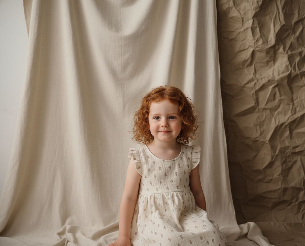 Vestido  Infantil de Algodón Orgánico Blanco Roto de Flores - Manga Corta