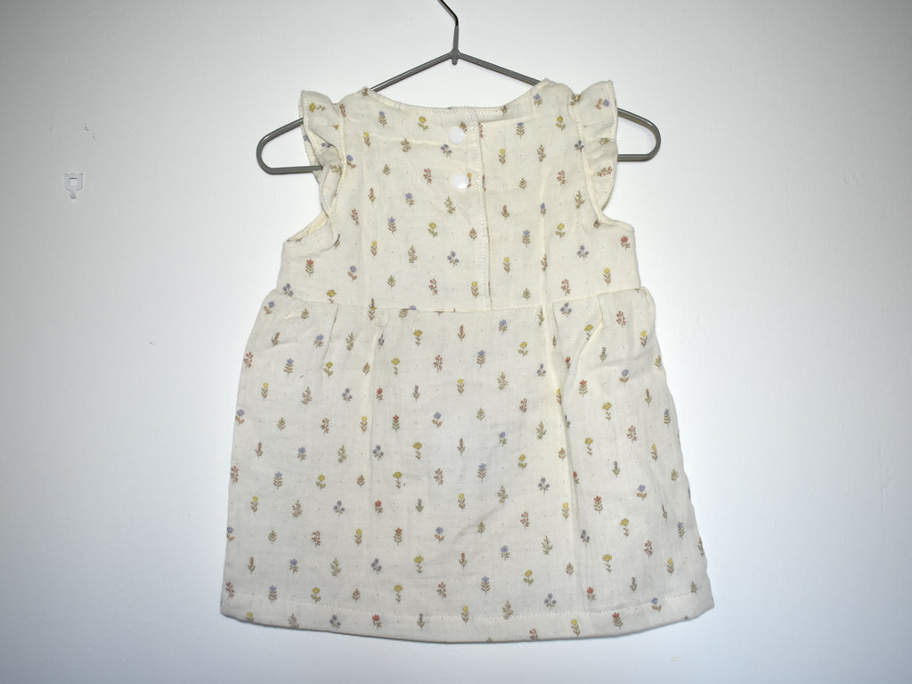 Vestido  Infantil de Algodón Orgánico Blanco Roto de Flores - Manga Corta