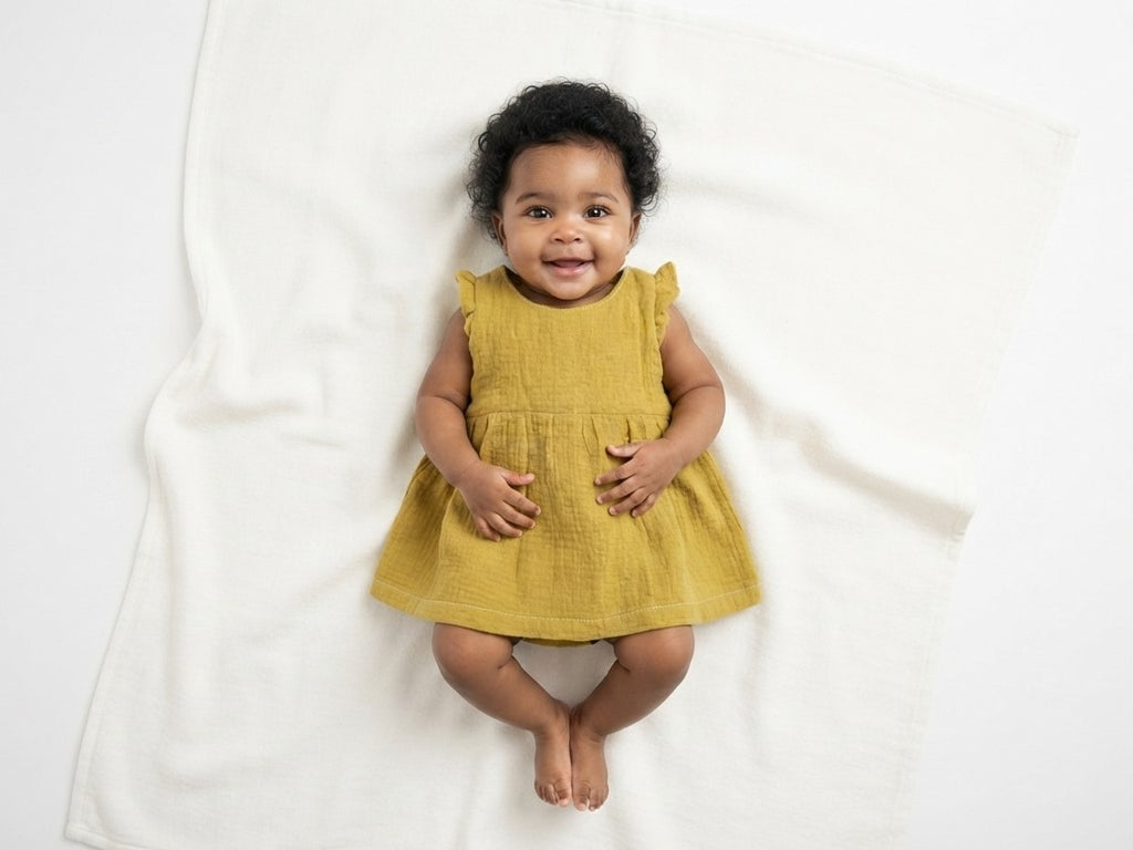 Vestido  Infantil de Algodón Orgánico Amarillo Apagado - Manga Corta