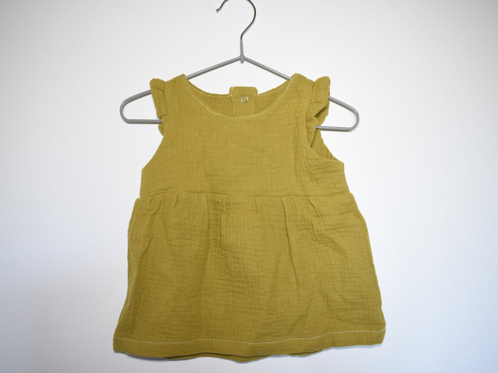 Vestido  Infantil de Algodón Orgánico Amarillo Apagado - Manga Corta