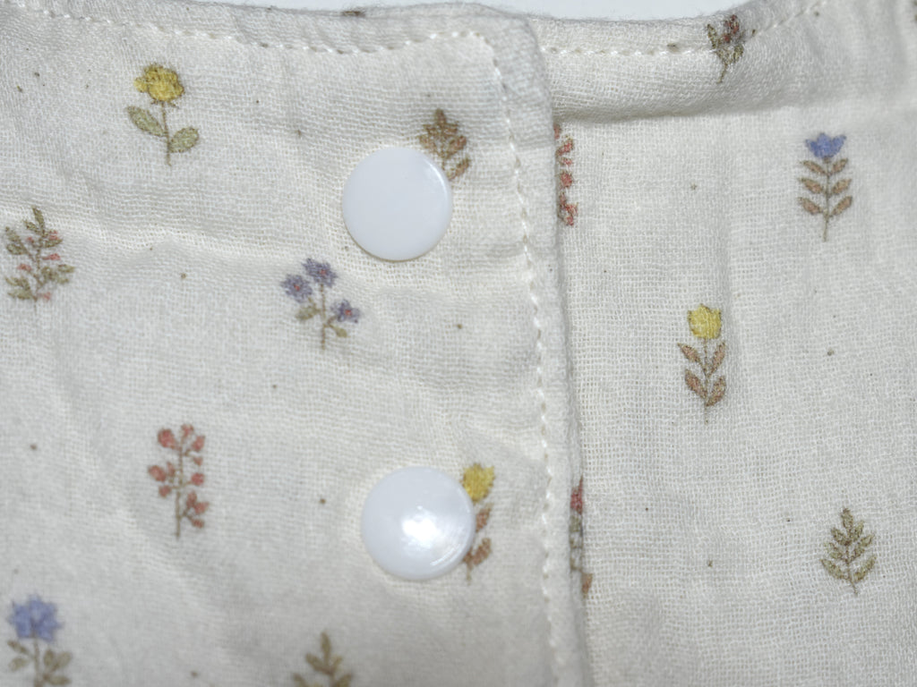 Vestido  Infantil de Algodón Orgánico Blanco Roto de Flores - Manga Corta