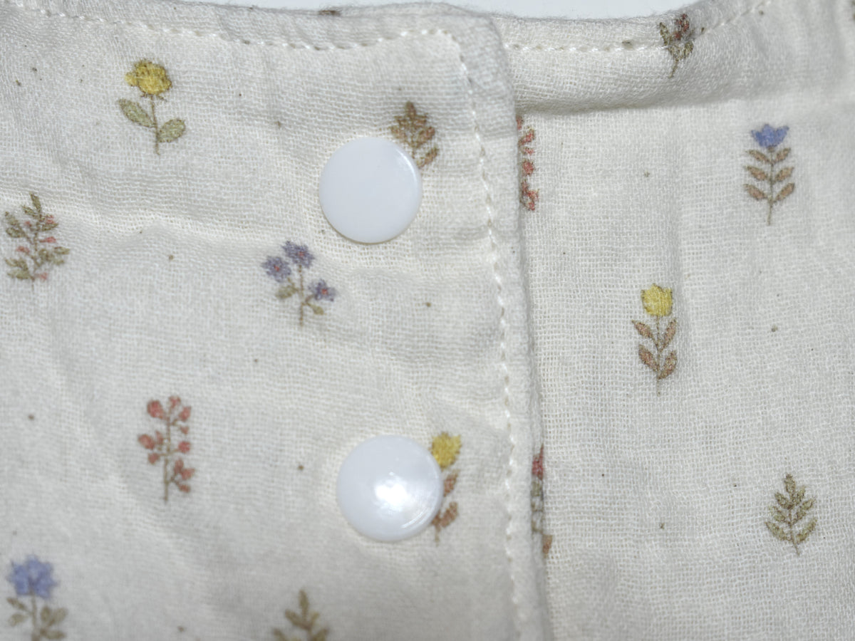Vestido  Infantil de Algodón Orgánico Blanco Roto de Flores - Manga Corta