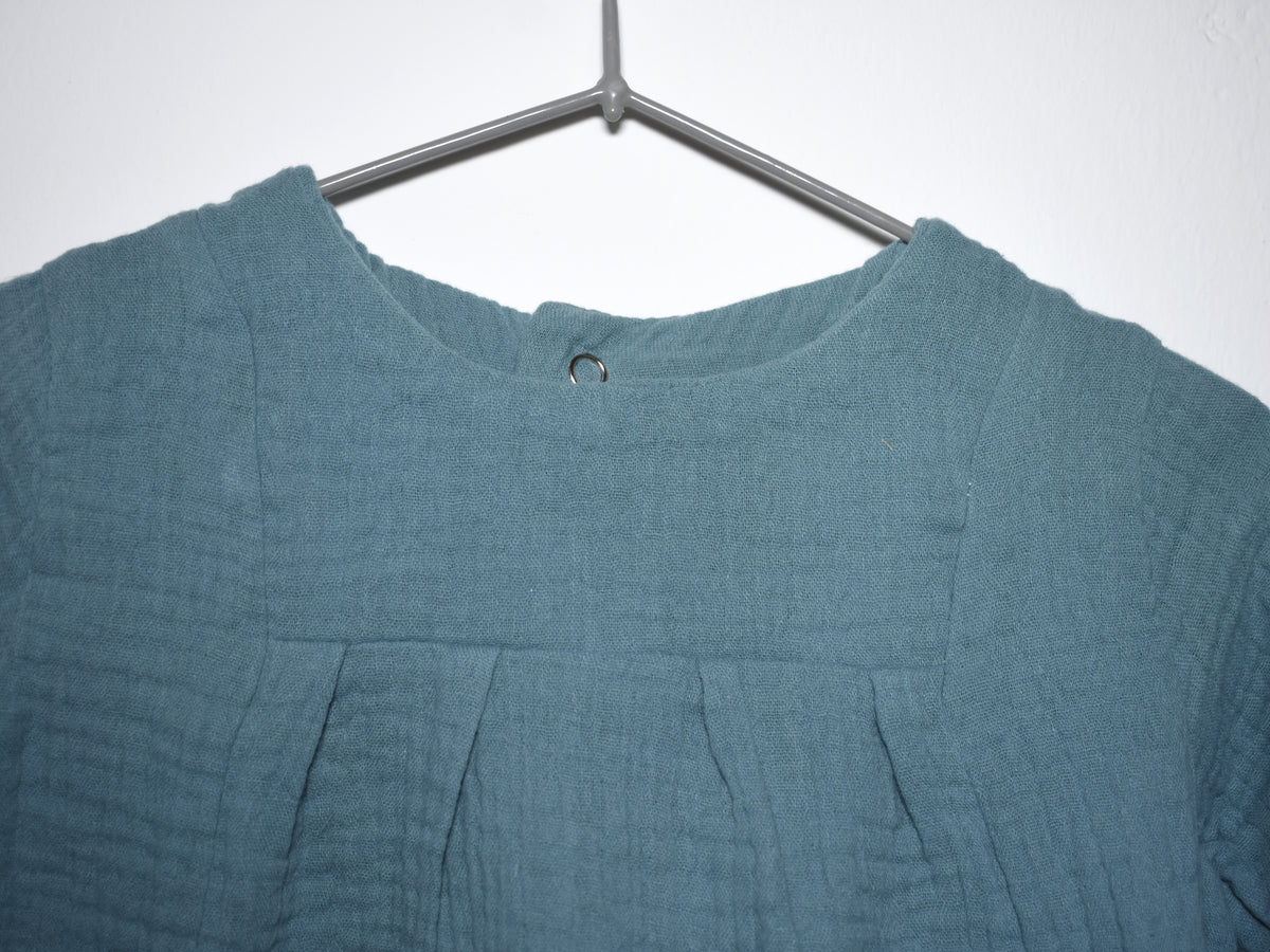 Vestido Infantil de Algodón Orgánico Azul - Manga Larga