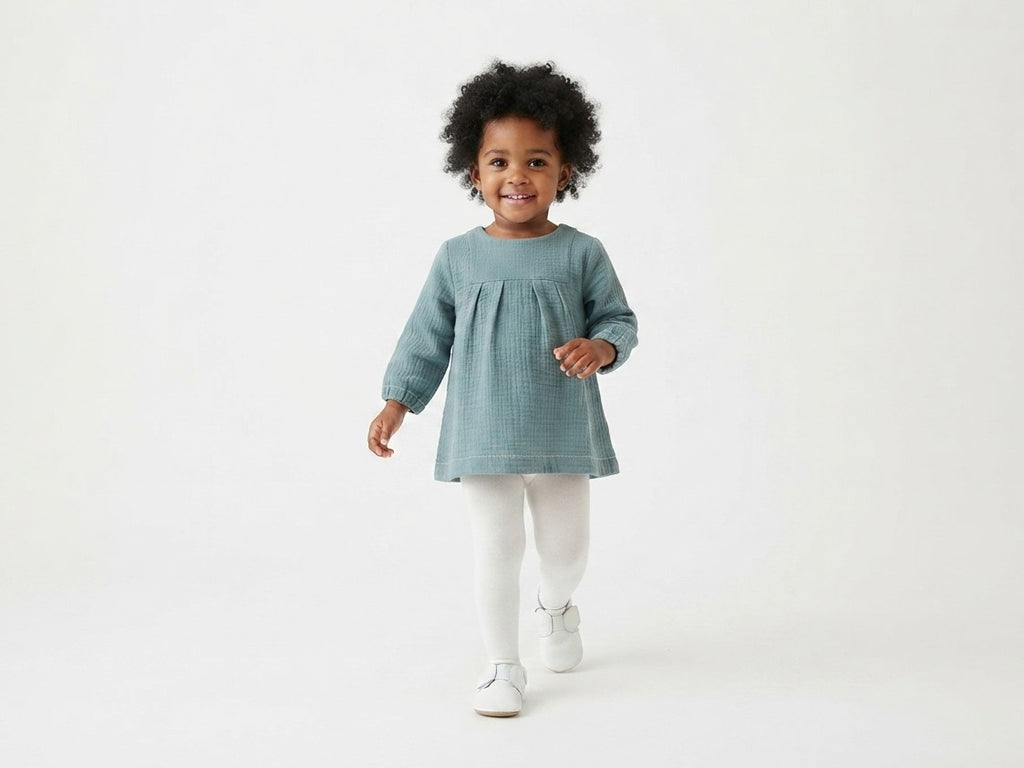 Vestido Infantil de Algodón Orgánico Azul - Manga Larga