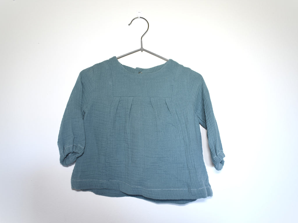 Vestido Infantil de Algodón Orgánico Azul - Manga Larga