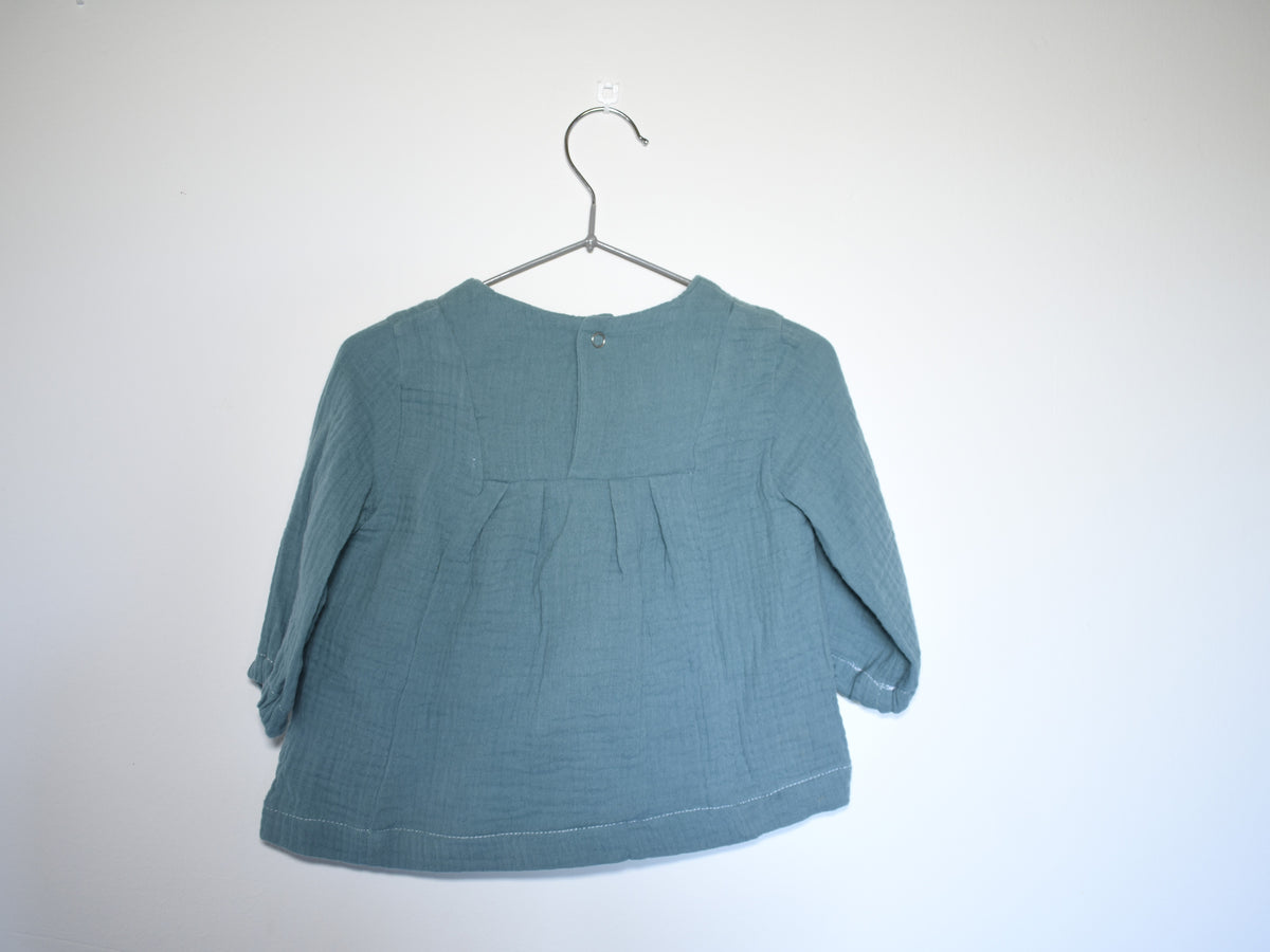 Vestido Infantil de Algodón Orgánico Azul - Manga Larga