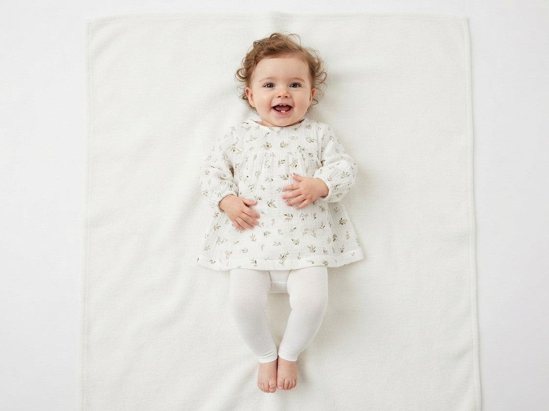 Vestido Infantil de Algodón Orgánico Blanco - Manga Larga