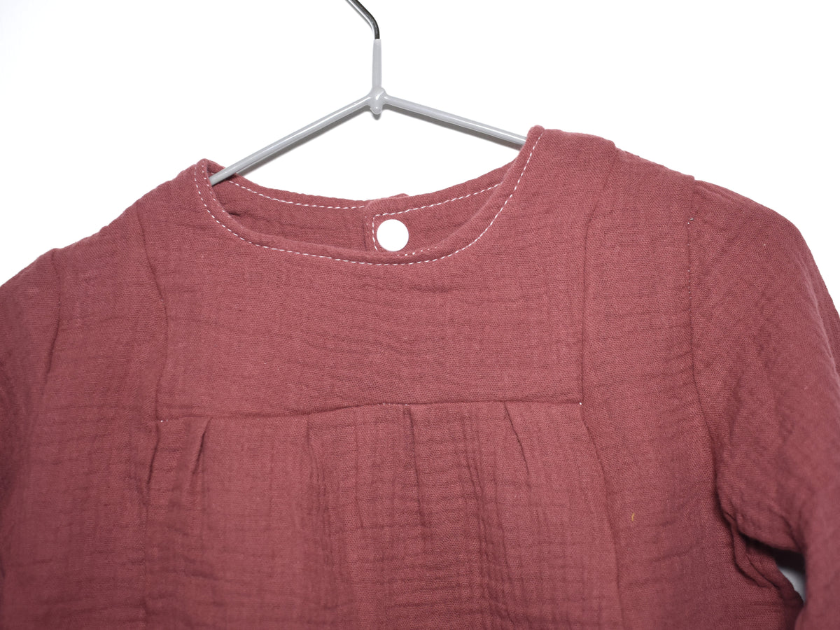 Vestido Infantil de Algodón Orgánico Rosa Oscura - Manga Larga