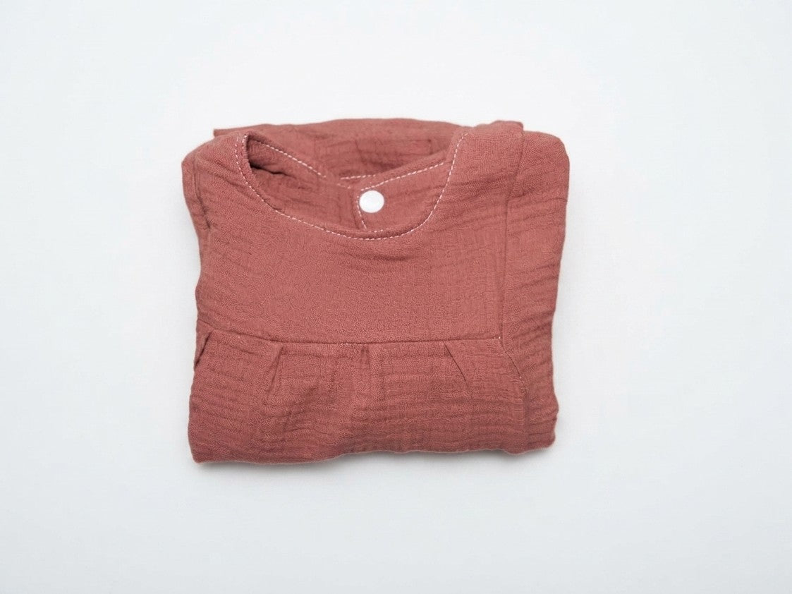 Vestido Infantil de Algodón Orgánico Rosa Oscura - Manga Larga