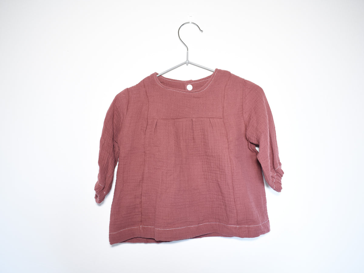 Vestido Infantil de Algodón Orgánico Rosa Oscura - Manga Larga