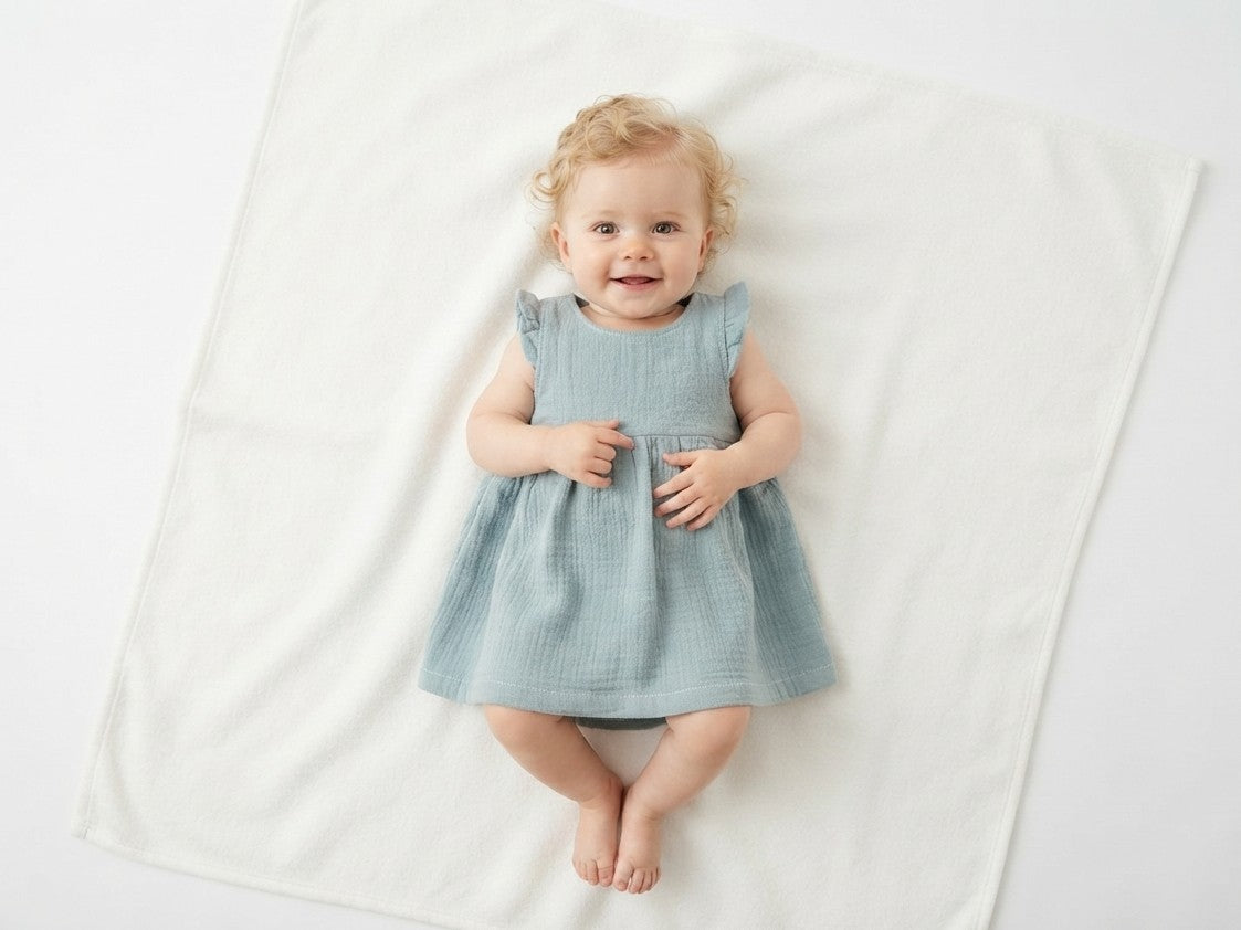 Vestido Infantil de Algodón Orgánico Azul Claro - Manga Corta