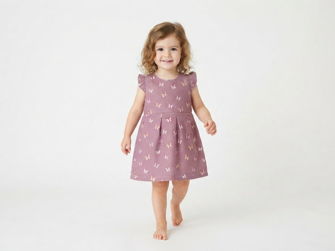 Vestido Infantil de Algodón Orgánico Rosa Mariposas - Manga Corta
