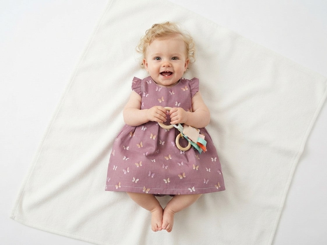 Vestido Infantil de Algodón Orgánico Rosa Mariposas - Manga Corta