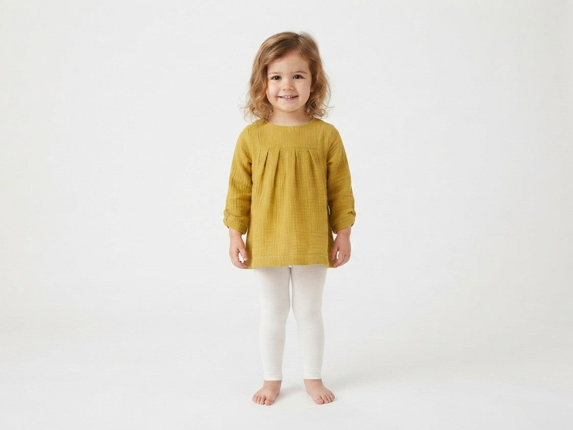 Vestido Infantil de Algodón Orgánico Amarillo - Manga Larga