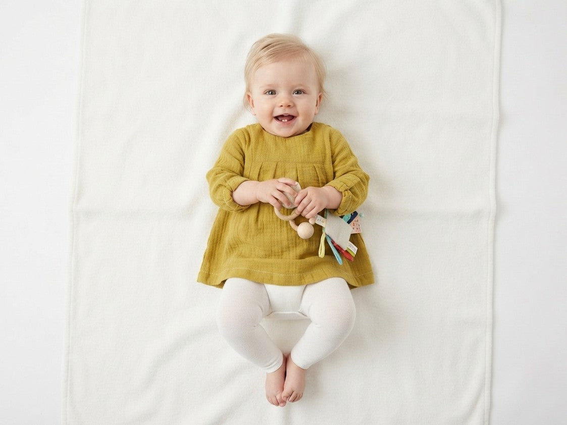 Vestido Infantil de Algodón Orgánico Amarillo - Manga Larga