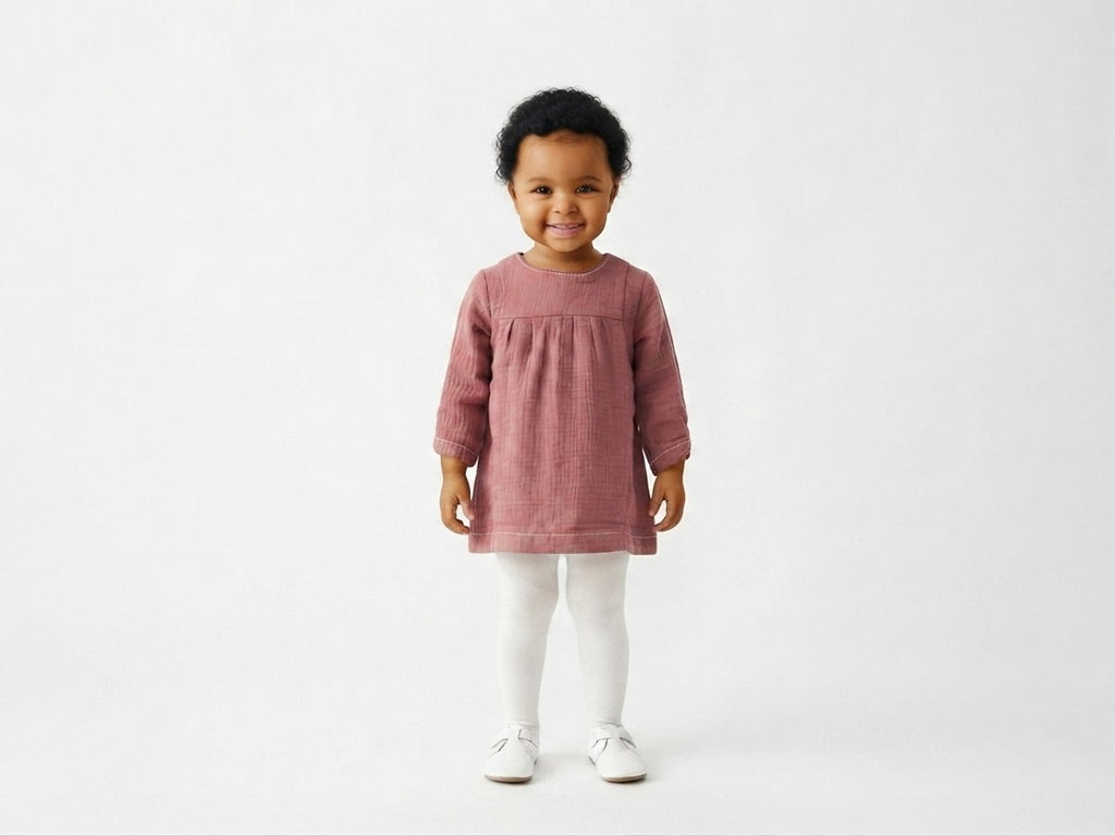 Vestido Infantil de Algodón Orgánico Rosa Oscura - Manga Larga