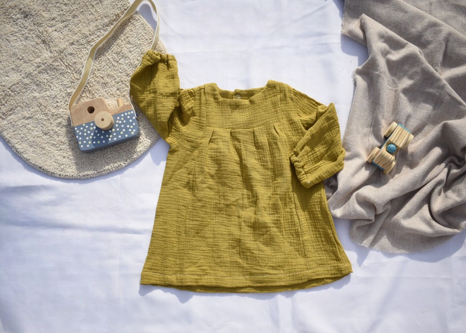 Vestido Infantil de Algodón Orgánico Amarillo - Manga Larga