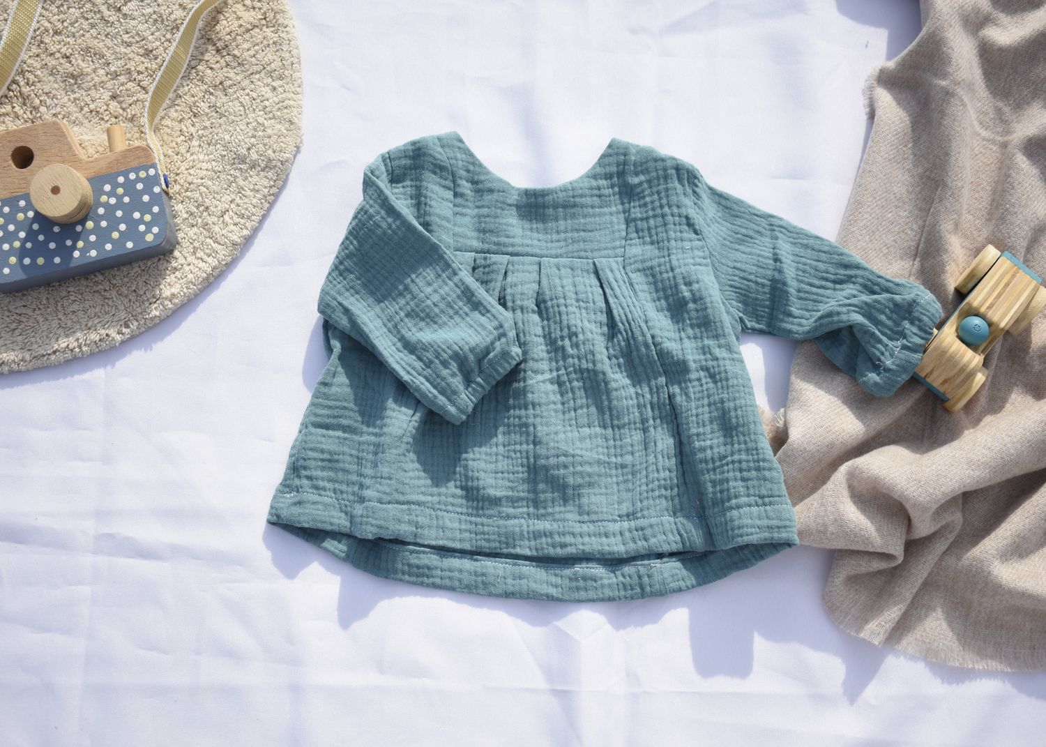 Vestido Infantil de Algodón Orgánico Azul - Manga Larga