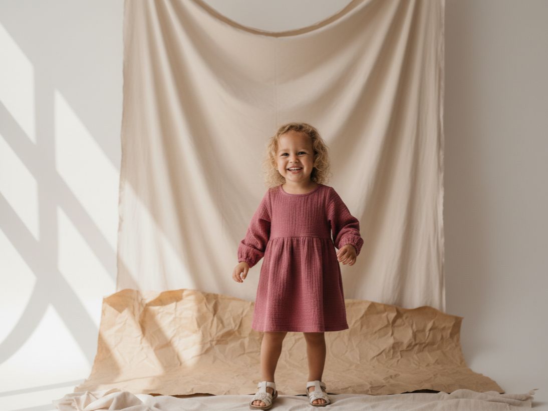 Vestido Infantil de Algodón Orgánico Rosa Oscura - Manga Larga